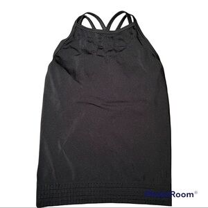 Athleta black compression tank top strappy with built in bra EUC